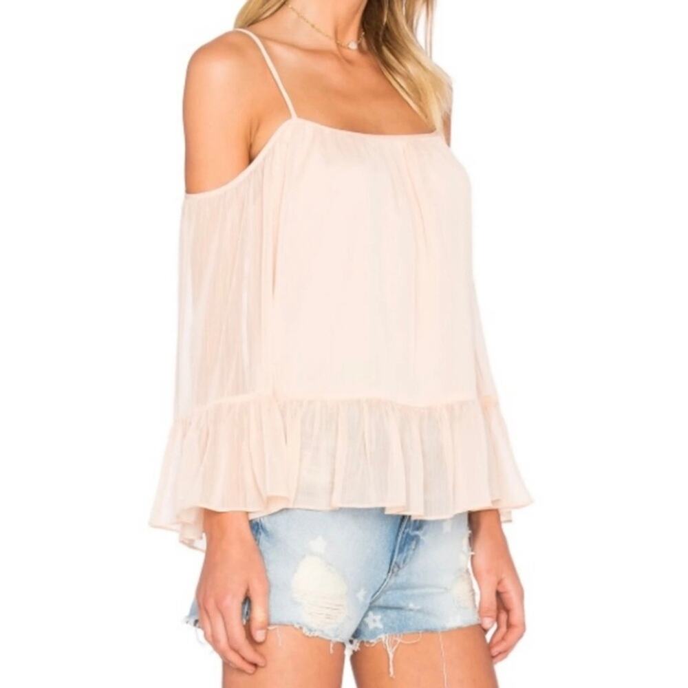 Revolve Lovers + Friends Cold Shoulder Pink Orange Ruffled Bell Sleeve Blouse M